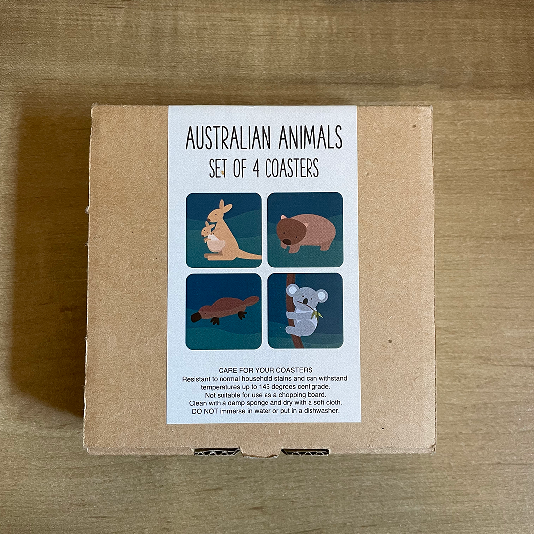 Set of four melamine Australian Animal coasters