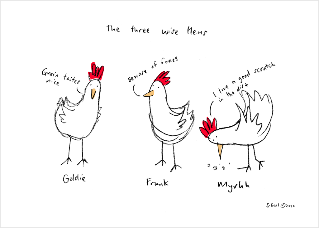 The Three Wise Hens A4 Art Print
