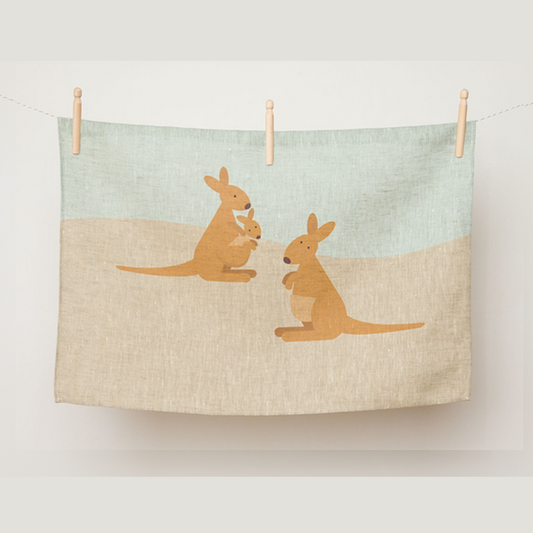 Kangaroo Family Linen Tea Towel