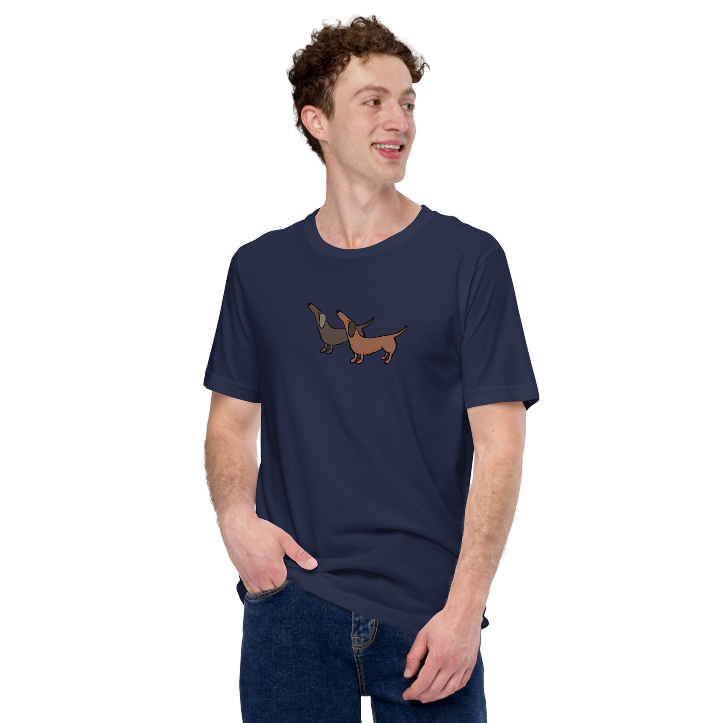 Bella + Canvas unisex t-shirt with Two Dachshunds design